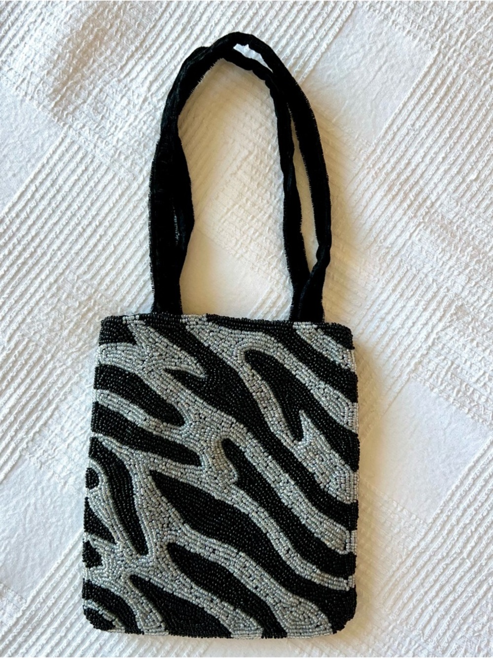 Vintage Arizona Jean Company Black and Silver Beaded Zebra-Pattern Small Bag